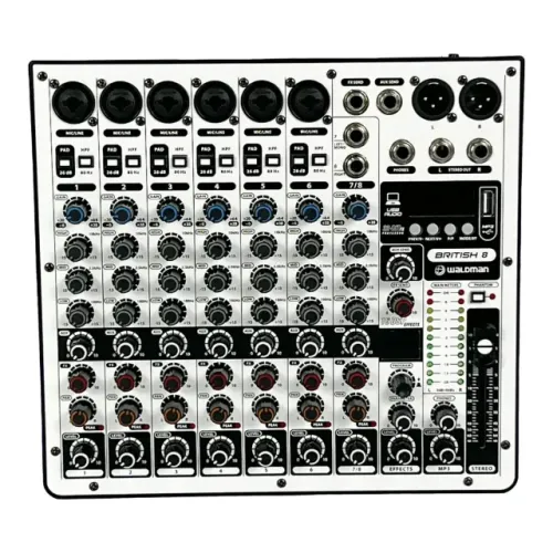 Mesa de Som Waldman British B8 - 8 Canais com Interface USB