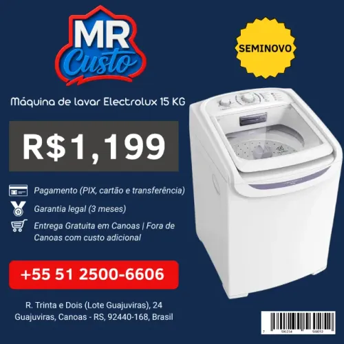 Máquina de Lavar Electrolux 15kg Seminova | Revisada, Garantia e Frete Grátis | MR Custo
