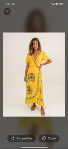 Vestido amarelo bordado indiano tamanho g novo