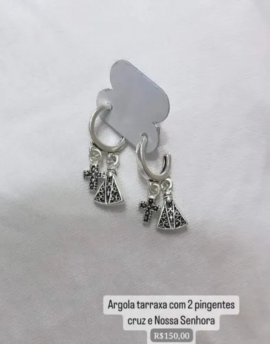 Brinco argola tarraxa com pingentes em prata 925 envelhecida