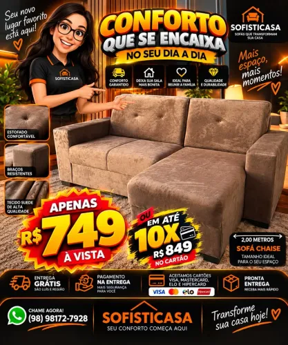 Sofá chaise novo, espuma D33