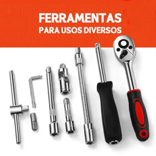 Kit De Ferramentas 46 Peças Jogo De Soquetes Chave Catraca Reversível Com Maleta Jogo De F