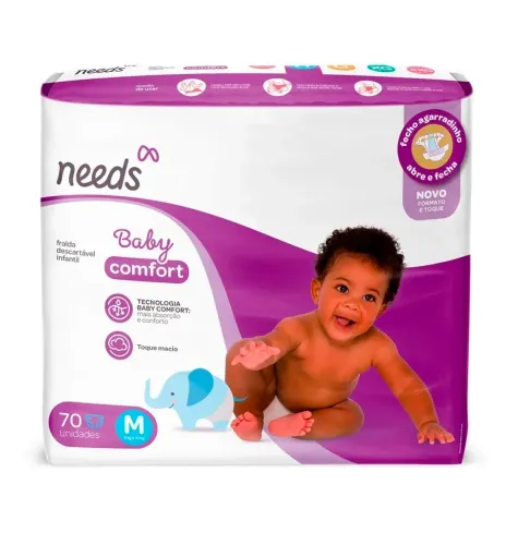 Fralda Needs confort M 70 unidades (Promoção $55,00)