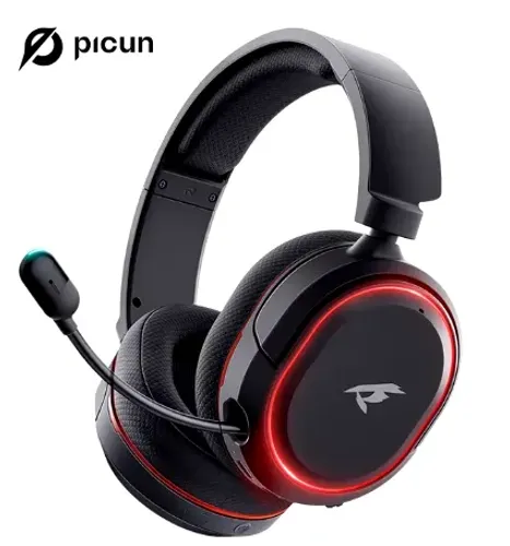 HEADSET SEM FIO PICUN MODELO G2 - COR PRETO COM LED VERMELHO E MICROFONE RETRÁTIL