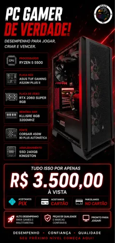 Pc Ryzen 5 5500 com Rtx 2060 super 8gb