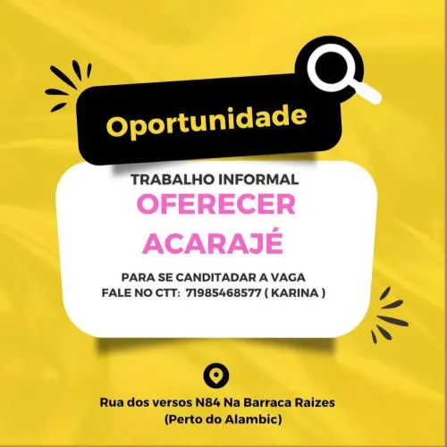 OPORTUNIDADE TRABALHO INFORMAL