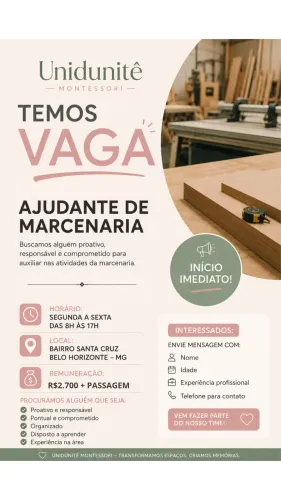 VAGA AJUDANTE DE MARCENARIA PJ