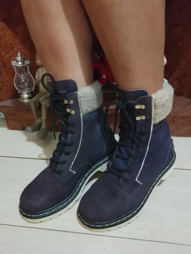 Bota nobuck azul cravo e canela n°36