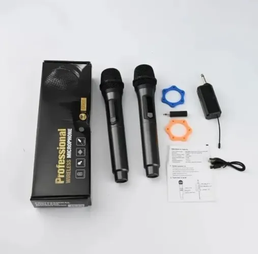 Kit Microfone Sem Fio Profissional UHF Marisa com 2 Microfones + Receptor Recarregável