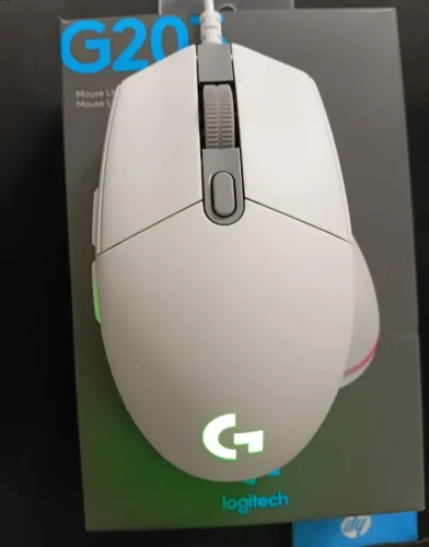 Mouse Gamer Logitech G203 Lightsync Branco (Na Caixa) + Brinde Mousepad HP