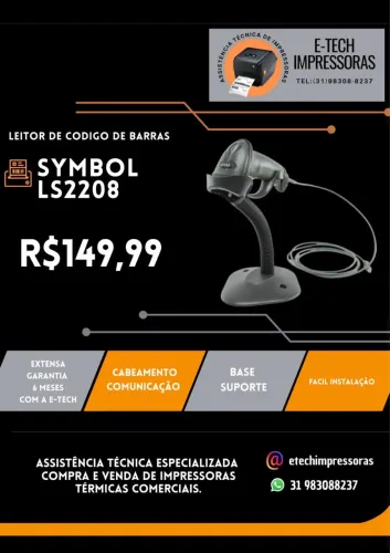 LEITOR DE CÓDIGO DE BARRAS SYMBOL LS2208 (GARANTIA 6 MESES)