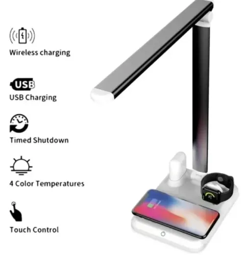 Luminária Touch 3 Cores com Base de Carregamento Indução Iphone Apple Watch Airpod
