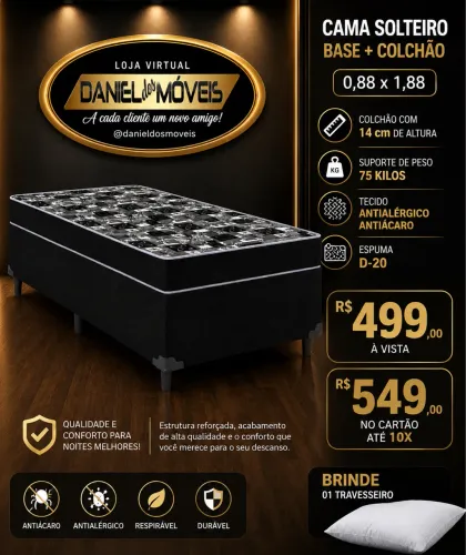 Cama solteiro espuma D20 _ Brinde 1 travesseiro