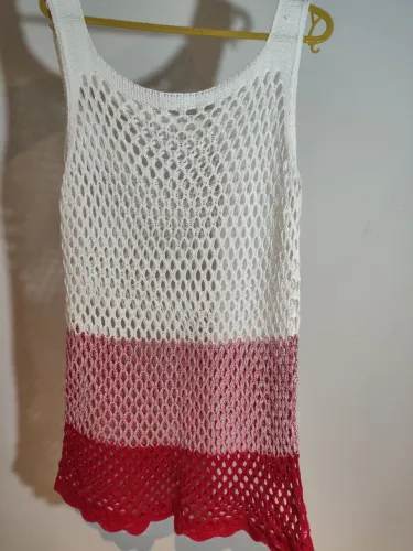 Saída De Praia / Vestido Crochê Tricô Vazado Tricolor -