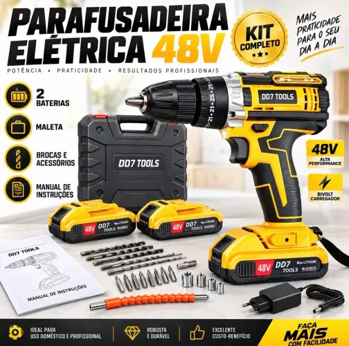 Parafusadeira Furadeira Elétrica 48V Kit Completo 