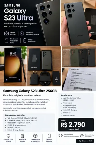 Samsung Galaxy S23 Ultra 256GB - Completo | Nota Fiscal | R$ 2.790 (negociável)