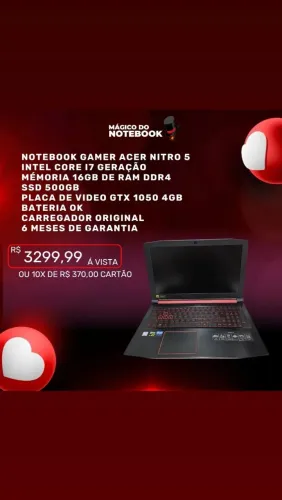 NOTEBOOK GAMER ACER NITRO 5 INTEL CORE I7 7 GERAÇÃO