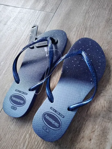 Chinelo havaianas Slim feminino azul degradê com gliter tamanho 35/36