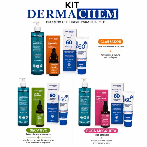 Kit Skincare Dermachem com Espuma + Protetor Solar FPS 60 + Sérum à Escolha
