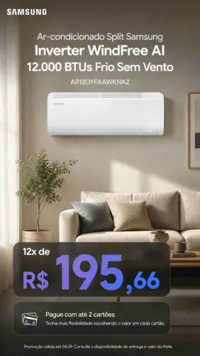AR CONDICIONADO SAMSUNG SPLIT INVERTER WINDFREE 12.000 BTUS FRIO SEM VENTO