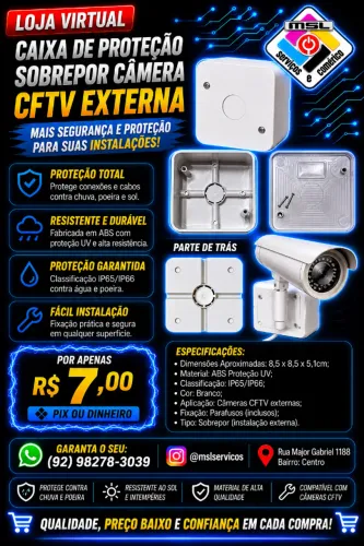 Mini Caixa de Proteção Sobrepor para Câmera CFTV Externa 