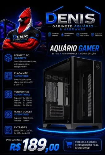 Gabinete gamer aquário