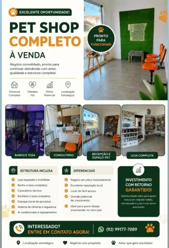 Pet shop, banho e tosa, farmácia pet, consultório. Cartela de clientes ativo. 
