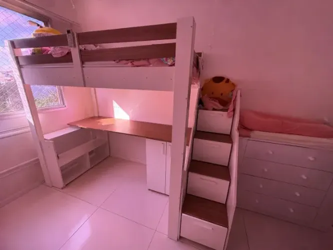 Cama Alta Infantil/juvenil Star Plus Office Multifuncional Casatema Branco com Marrom