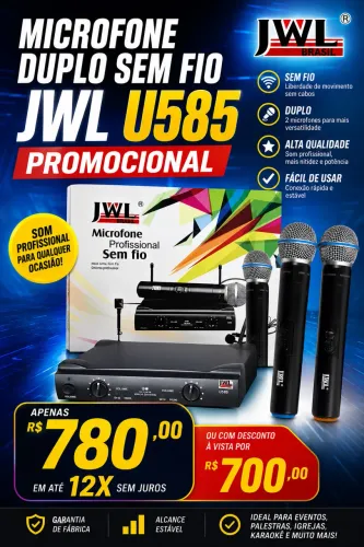 Microfone duplo sem fio JWL u585 promocional