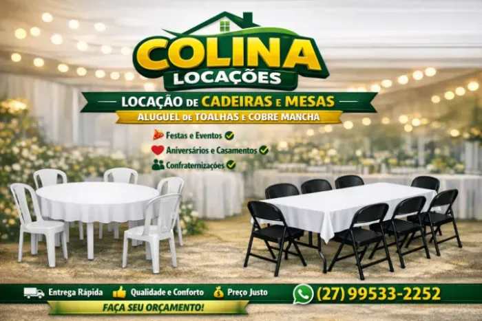 Aluguel de Mesas, Cadeiras de Plástico, Toalhas e Caixas Térmicas!