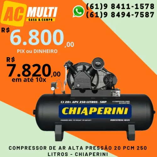 Compressor de ar alta pressão 20 pcm 250 litros - Chiaperini