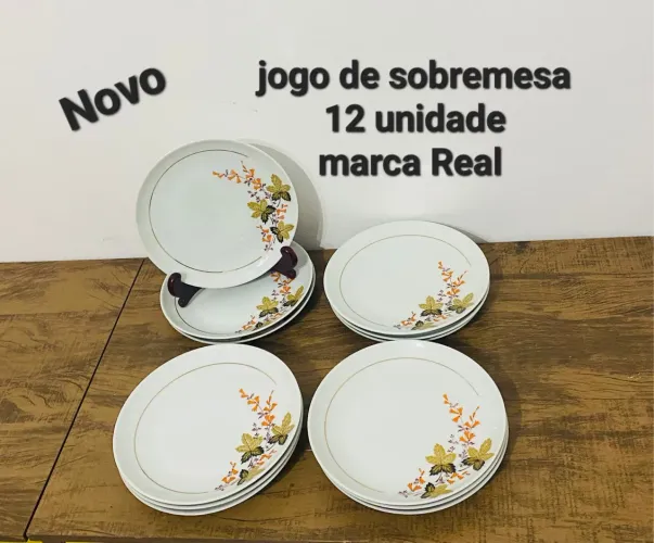 Jogo De Sobremesa Antigo Porcelana Real - 12 unidades