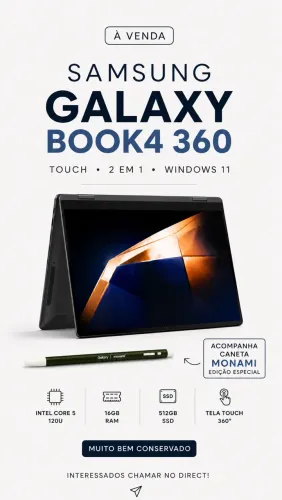 Samsung Galaxy Book4 360 | Touch + Caneta | 16GB RAM | SSD 512GB | i5/Core 5