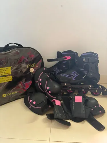 Patins Oxer Pixel Ajustável 37-40 + Kit Proteção + Bolsa