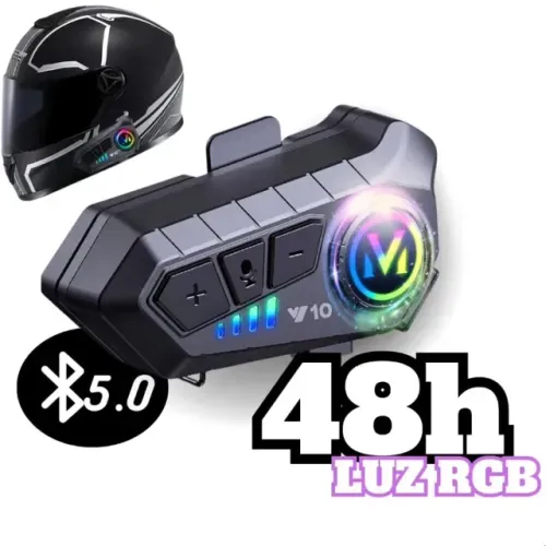 Fone Bluetooth para Capacete Y10 RGB com Microfone e Bateria Longa duração