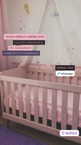 Vendo Berço Americano - Vira Cama! COM COLCHÃO IMPERMEÁVEL, VÉU E SUPORTE.