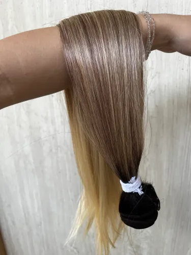 Cabelo humanizado na tela loiro dourado raiz escura megahair 70cm 200g Bio Humano