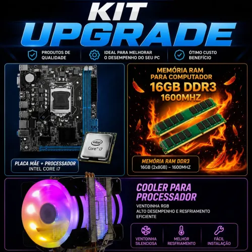 Kit placa mãe, processador i7, 16gb ram e cpu cooler
