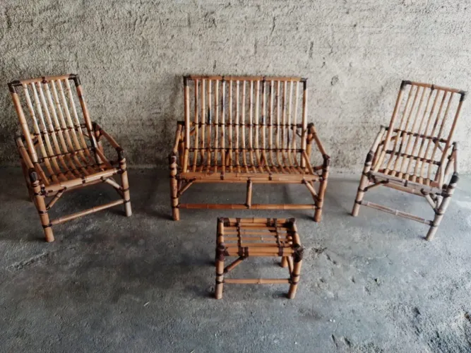 Conjunto completo de bambu + mesa para varanda!!!
