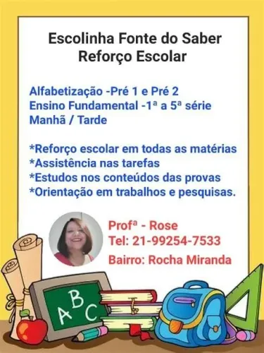 Reforço Escolar Alfabetização e Fundamental I- 1ª a 5ª série 