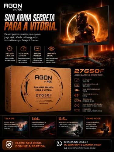Monitor Gamer AOC AGON 27G50F, de 27 polegadas, com 144 Hz e painel IPS Full HD. ?