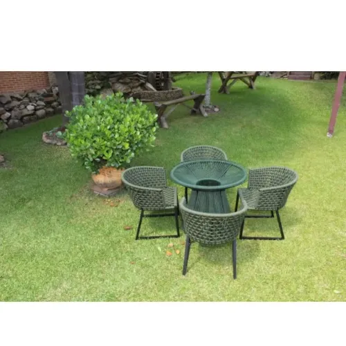 MESA DE CORDA NÁUTICA COM TAMPO DE VIDRO + 4 CADEIRAS DE CORDA NÁUTICA