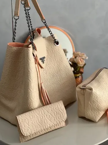 Bolsa Sacola Prada Frequenciada Kit com 3 Peças Alça Corrente