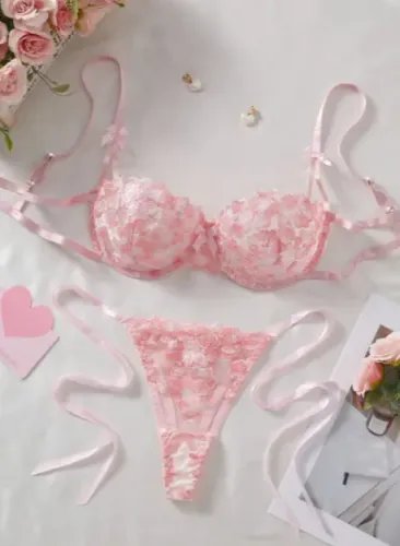 Conjunto Lingirie Rosa delicado renda