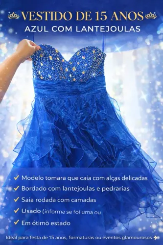VESTIDO DE 15 ANOS AZUL COM LANTEJOULAS