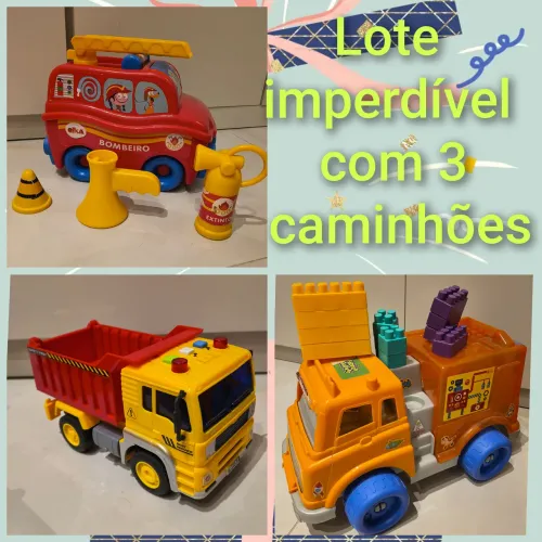 Lote com 3 caminhões de brinquedo