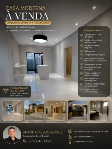 Casa Moderna à Venda no Condomínio Buona Vita  Petrolina/PE