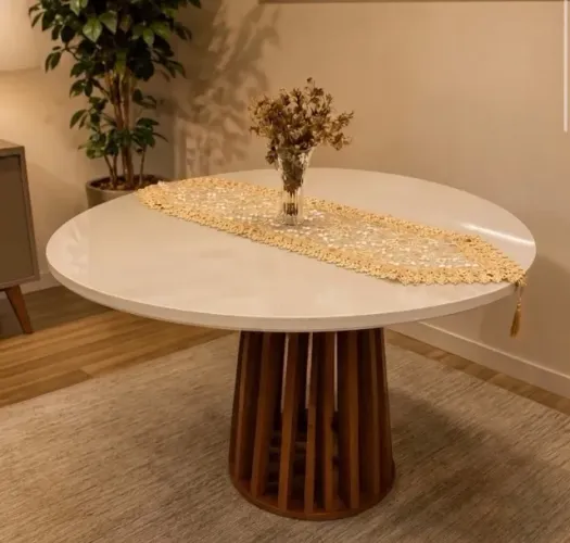 Mesa de Jantar Ravello Orgânica 1,35 m Canela Off White