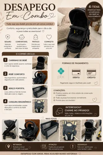 DESAPEGO COMBO CARRINHO DE BEBÊ + BEBÊ CONFORTO + BERÇO PORTÁTIL CHIQUEIRINHO + CANGURU