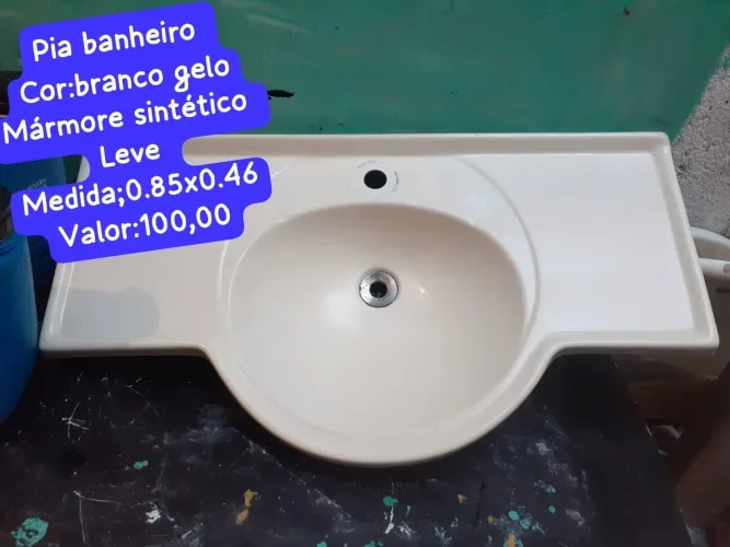 Pia bege claro para banheiro 0.85x0.46 marmore sintético leve !